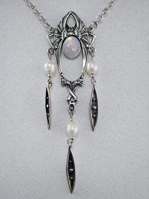 Sterling Silver Extravagant Art Deco Necklace With Rainbow Moonstone